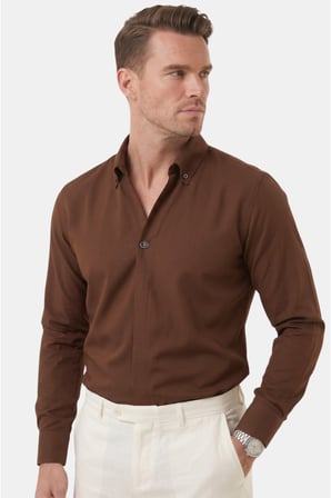 RizzUP Kahve Slim Fit Kolay Ütülenebilir Açık Dik Yaka Likralı Erkek Gömlek 2602615
