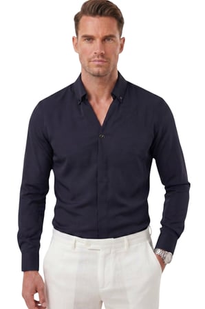 RizzUP Lacivert Slim Fit Kolay Ütülenebilir Açık Dik Yaka Likralı Erkek Gömlek 2602615
