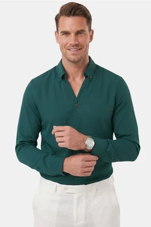 RizzUP Yeşil Slim Fit Kolay Ütülenebilir Açık Dik Yaka Likralı Erkek Gömlek 2602615
