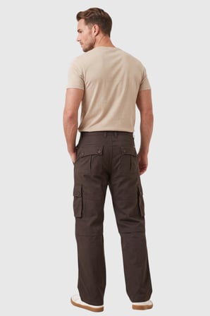 RizzUP Erkek Relaxed Fit Bol Kesim Likralı Koyu Kahve Outdoor Kargo Pantolon – Çok Cepli Geniş Paça 1705421