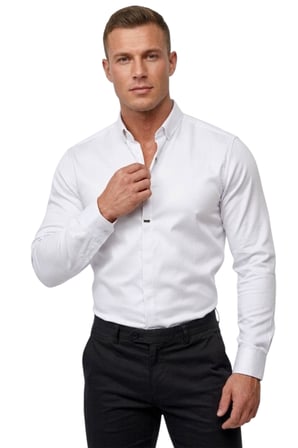 RizzUP Beyaz Slim Fit Likralı Kolay Ütülenebilir Gizli Düğmeli Erkek Gömlek 2602614