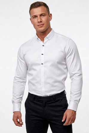 RizzUP Beyaz Slim Fit Likralı Kolay Ütülenebilir Gizli Düğmeli Erkek Gömlek 2602614