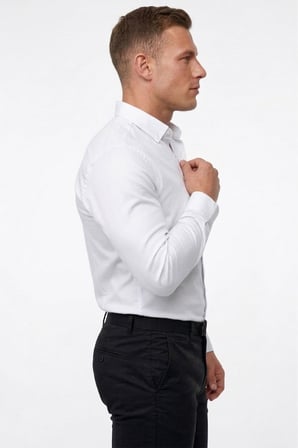 RizzUP Beyaz Slim Fit Likralı Kolay Ütülenebilir Gizli Düğmeli Erkek Gömlek 2602614