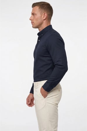 RizzUP Lacivert Slim Fit Likralı Kolay Ütülenebilir Gizli Düğmeli Erkek Gömlek 2602614