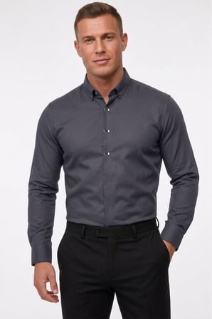 RizzUP Füme Slim Fit Likralı Kolay Ütülenebilir Gizli Düğmeli Erkek Gömlek 2602614