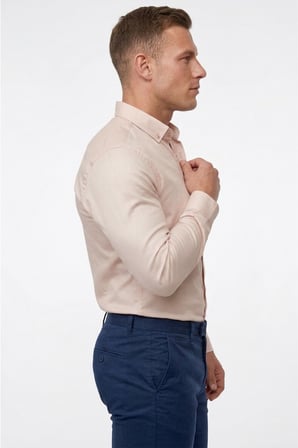 RizzUP Bej Slim Fit Likralı Kolay Ütülenebilir Gizli Düğmeli Erkek Gömlek 2602614