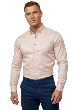 RizzUP Bej Slim Fit Likralı Kolay Ütülenebilir Gizli Düğmeli Erkek Gömlek 2602614