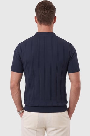 RizzUP Erkek Fermuarlı Polo Yaka Çizgi Dokulu Lacivert Triko Tişört Regular Fit Yumuşak Dokulu 2608007