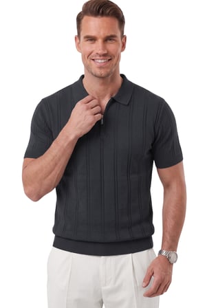 RizzUP Erkek Fermuarlı Polo Yaka Çizgi Dokulu Füme Triko Tişört Regular Fit Yumuşak Dokulu 2608007