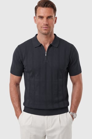 RizzUP Erkek Fermuarlı Polo Yaka Çizgi Dokulu Füme Triko Tişört Regular Fit Yumuşak Dokulu 2608007