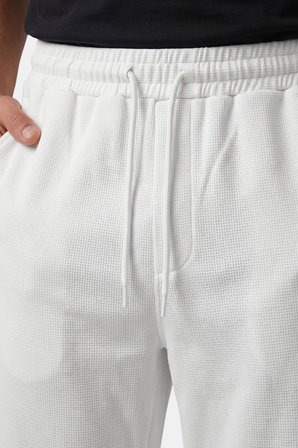 RizzUP Beyaz Baggy Style Likralı Lastikli İpli Erkek Spor Pantolon 2600262