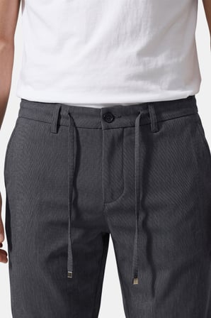 RizzUP Lacivert Slim Fit Likralı Çizgi Dokulu Beli Lastikli İpli Erkek Şort Kapri 2601743