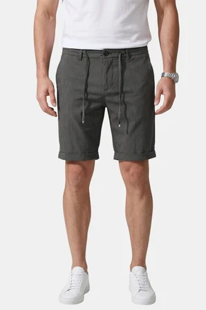 RizzUP Füme Slim Fit Likralı Çizgi Dokulu Beli Lastikli İpli Erkek Şort Kapri 2601743