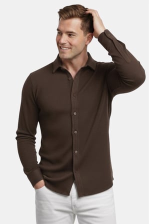 RizzUP Kahve Slim Fit Örme Kumaş Likralı Erkek Gömlek – Nefes Alan Esnek ve Modern Tasarım 2602604