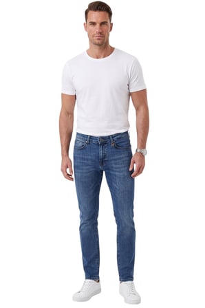 RizzUP Erkek Slim Fit Likralı Taşlanmış Mavi Jean – Yumuşak Dokulu Esnek Dar Paça Kot Pantolon 2600991