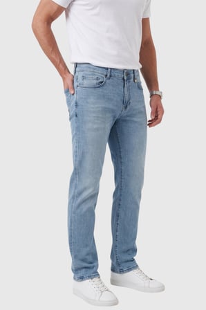 RizzUP Erkek Regular Fit Standart Kesim Likralı Taşlanmış Mavi Kot Pantolon – Esnek Pamuklu Jean 2600982