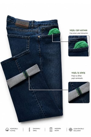 RizzUP Erkek Regular Fit Standart Kesim Likralı Taşlanmış Koyu Lacivert Kot Pantolon – Esnek Pamuklu Jean 2600982