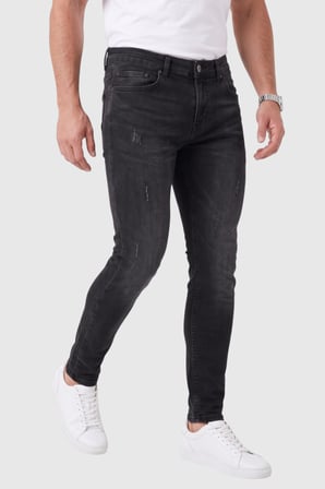 RizzUP Erkek Slim Fit %98 Pamuk Likralı Taşlanmış Yıpratma Detaylı Siyah Kot Pantolon 2600041