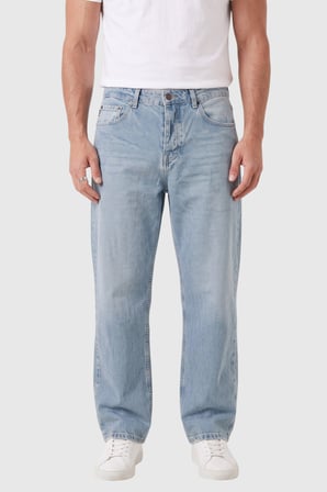 RizzUP Erkek Mavi Yıkamalı Baggy Fit Likralı Bol Kesim Geniş Paça Jean Kot Pantolon 2600061
