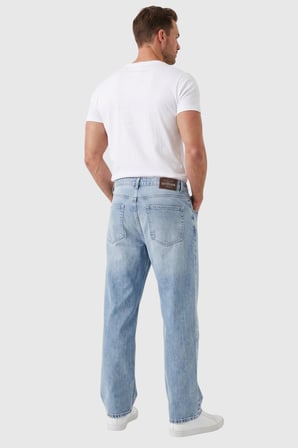 RizzUP Erkek Mavi Yıkamalı Baggy Fit Likralı Bol Kesim Geniş Paça Jean Kot Pantolon 2600061