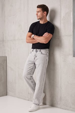 RizzUP Erkek Taş Açık Yıkama Taşlamalı Baggy Fit Likralı Bol Paça Jean Kot Pantolon 2600057