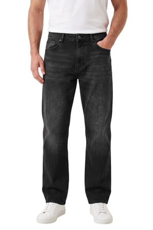 RizzUP Erkek Baggy Fit Likralı Siyah Kot Pantolon – Bol Kesim Geniş Paça Taşlanmış Jean 2600058