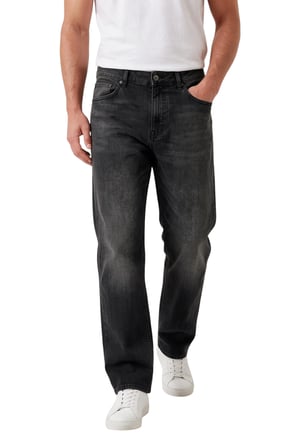 RizzUP Erkek Baggy Fit Likralı Siyah Kot Pantolon – Bol Kesim Geniş Paça Taşlanmış Jean 2600058