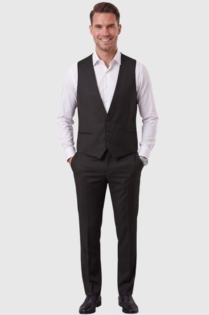 RizzUP Siyah Slim Fit Likralı 3’lü Takım Elbise Ceket Yelek Pantolon Modern Şık Tasarım 2601798