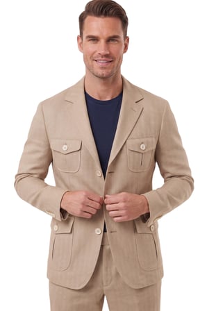 RizzUP Erkek Camel Safari Ceketli Slim Fit 2'li Takım Elbise – Pileli Duble Paça Pantolon 2600723