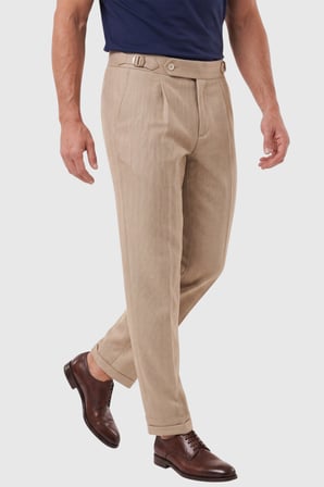 RizzUP Erkek Camel Safari Ceketli Slim Fit 2'li Takım Elbise – Pileli Duble Paça Pantolon 2600723
