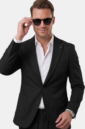 RizzUP Siyah Premium Çizgi Dokulu Slim Fit Likralı 2’li Erkek Takım Elbise 2600821