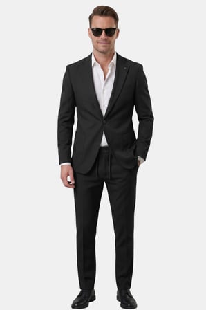 RizzUP Siyah Premium Çizgi Dokulu Slim Fit Likralı 2’li Erkek Takım Elbise 2600821