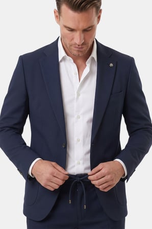 RizzUP Lacivert Premium Çizgi Dokulu Slim Fit Likralı 2’li Erkek Takım Elbise 2600821