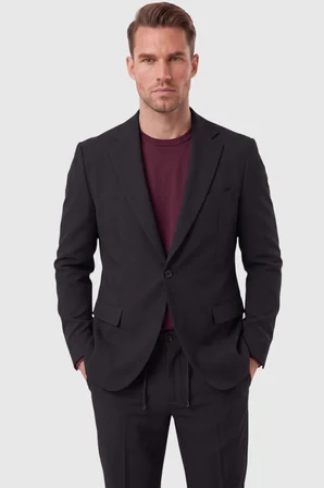 RizzUP Erkek Siyah Slim Fit Likralı Gofre Kumaş Takım Elbise İpli Lastikli Pantolon 2602326