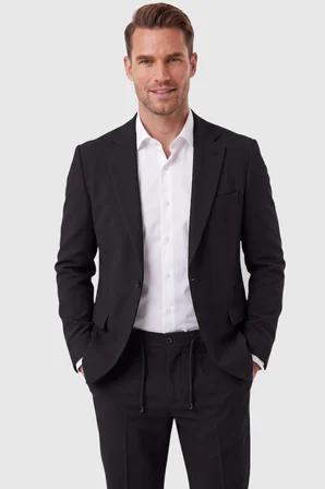 RizzUP Erkek Siyah Slim Fit Likralı Gofre Kumaş Takım Elbise İpli Lastikli Pantolon 2602326