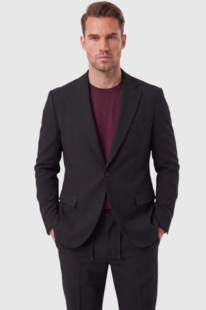 RizzUP Erkek Siyah Slim Fit Likralı Gofre Kumaş Takım Elbise İpli Lastikli Pantolon 2602326