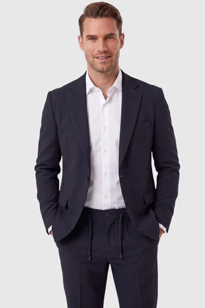 RizzUP Erkek Lacivert Slim Fit Likralı Gofre Kumaş Takım Elbise İpli Lastikli Pantolon 2602326