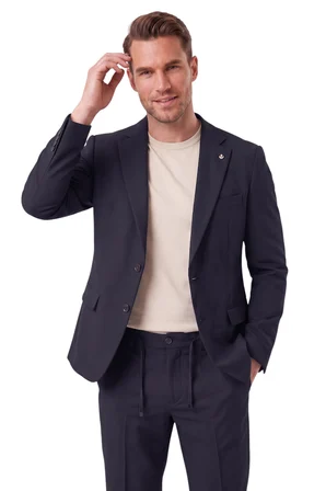 RizzUP Erkek Lacivert Slim Fit Likralı Gofre Kumaş Takım Elbise İpli Lastikli Pantolon 2602326