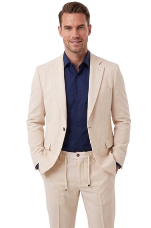 RizzUP Erkek Bej Slim Fit Likralı Gofre Kumaş Takım Elbise İpli Lastikli Pantolon 2602326
