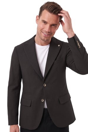 RizzUP Erkek Slim Fit Likralı Siyah Blazer Ceket – Gofre Dokulu Esnek Çift Düğmeli Spor Ceket 2600813