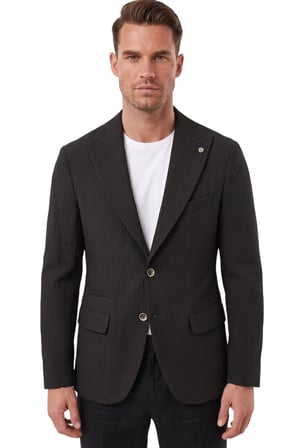 RizzUP Erkek Slim Fit Likralı Siyah Blazer Ceket – Gofre Dokulu Esnek Çift Düğmeli Spor Ceket 2600813