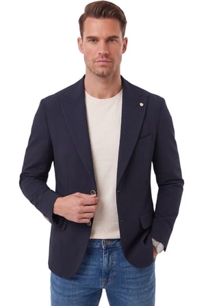 RizzUP Erkek Slim Fit Likralı Lacivert Blazer Ceket – Gofre Dokulu Esnek Çift Düğmeli Spor Ceket 2600813