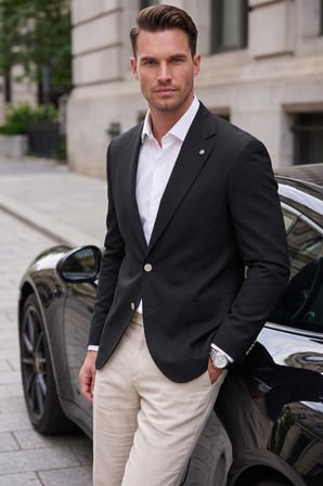RizzUP Erkek Slim Fit Likralı Siyah Blazer Ceket – Metal Düğmeli Torba Cepli Spor Ceket 2600828