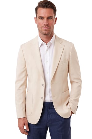 RizzUP Erkek Slim Fit Likralı Bej Blazer Ceket – Metal Düğmeli Torba Cepli Spor Ceket 2600828