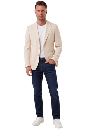 RizzUP Erkek Slim Fit Likralı Bej Blazer Ceket – Metal Düğmeli Torba Cepli Spor Ceket 2600828