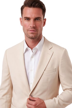 RizzUP Erkek Slim Fit Likralı Bej Blazer Ceket – Metal Düğmeli Torba Cepli Spor Ceket 2600828