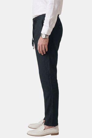RizzUP Lacivert Slim Fit Likralı Keten Dokulu Lastikli Belli İpli Yazlık Erkek Pantolon 2603001
