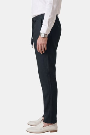 RizzUP Lacivert Slim Fit Likralı Keten Dokulu Lastikli Belli İpli Yazlık Erkek Pantolon 2603001