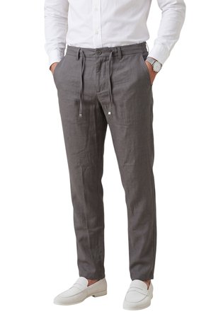 RizzUP Antrasit Slim Fit Likralı Keten Dokulu Lastikli Belli İpli Yazlık Erkek Pantolon 2603001