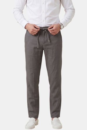 RizzUP Antrasit Slim Fit Likralı Keten Dokulu Lastikli Belli İpli Yazlık Erkek Pantolon 2603001